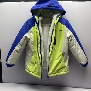 Swiss Tech Blue and Neon Yellow Kids Puffer Jacket